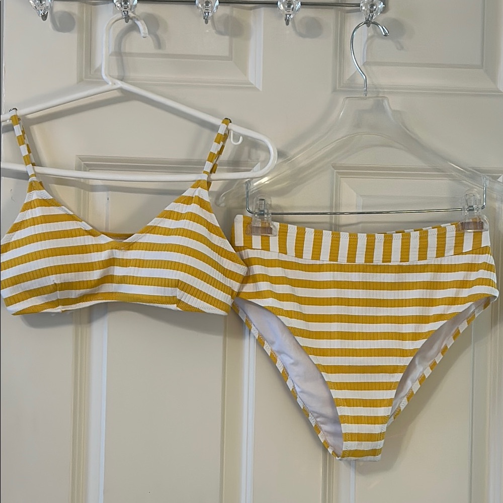 Cupshe Yellow and White Striped Bikini Set